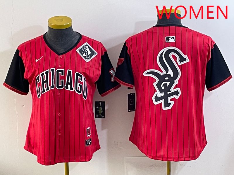 Women Chicago White Sox Blank Red Stripe Joint Name Nike 2025 MLB Jersey style 27